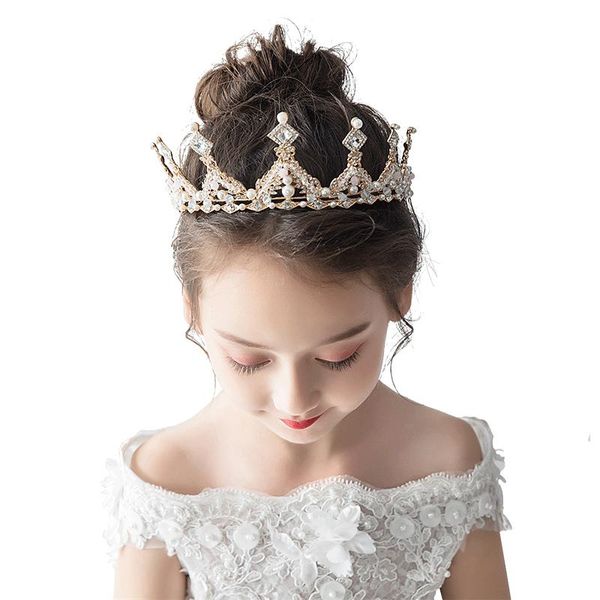 

other in stock lovely girls princess gold bridal crown crystal tiara headband hair band accessories for flower gril party prom luxury, Golden;white
