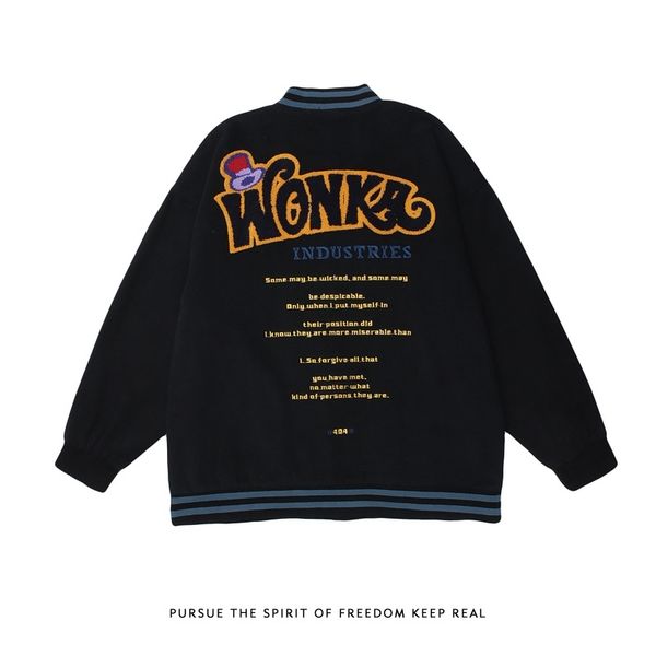 

street letter flocking embroidery jacket men's spring and autumn new fashion br loose versatile baseball jacket, Black