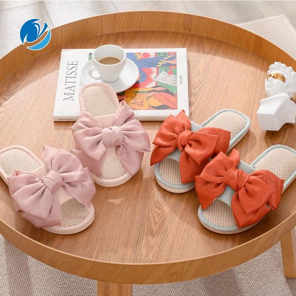 

mo dou 2021 summer shoes for women sweet butterfly-knot cotton slippers flip flops home bedroom flat rubber sole lady, Black