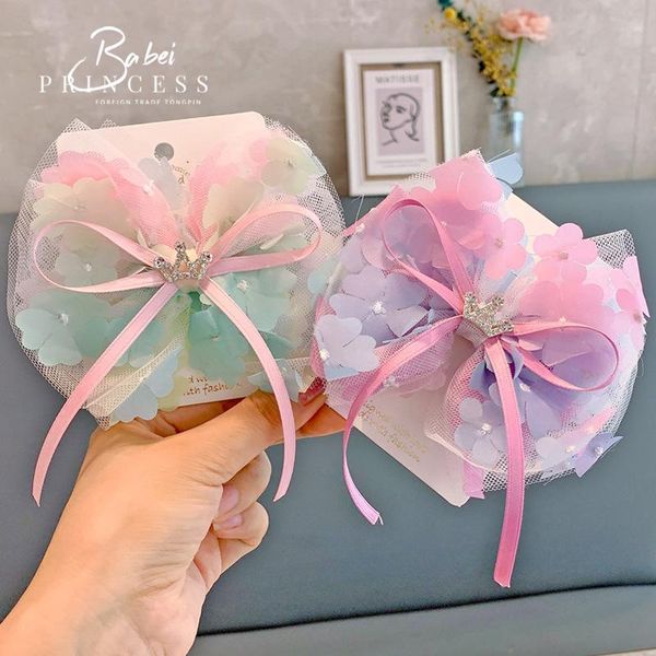 

hair accessories cute bowknot children's clip fairy flower crown hairpins girls headwear colorful barrette kids fashion, Slivery;white