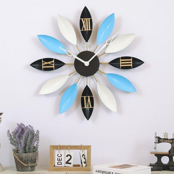 

wall clocks leaf clock bar decoration creative living room roman mute