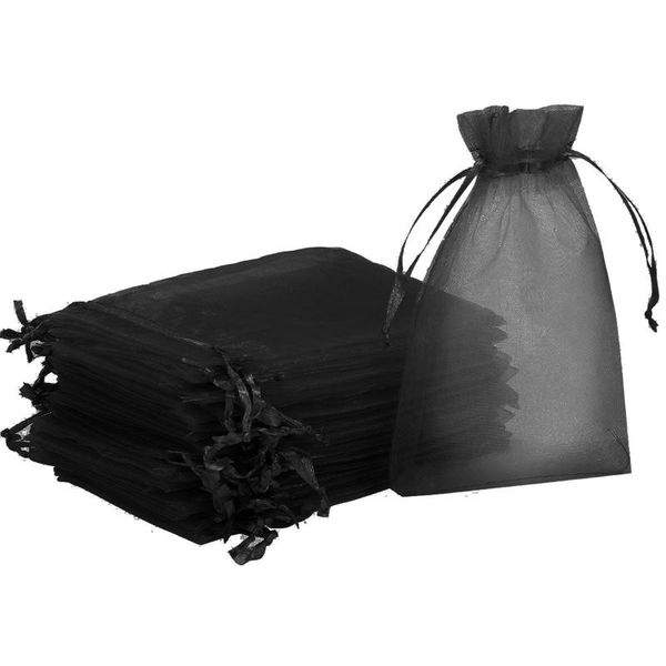 

wholesale black organza bags jewelry drawstring pouch light yarn plain drawable birthday wedding party gift accessories wrap