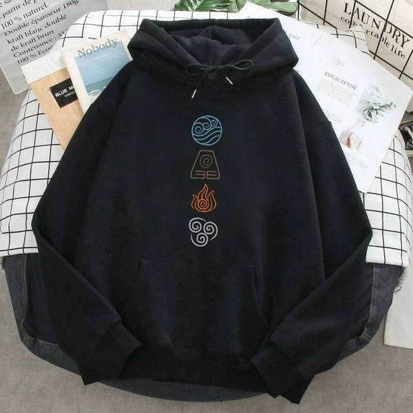 

men's long sleeve hoody avatar the last airbender print fleece autumn spring casual weatshirts male loose pullover, Black