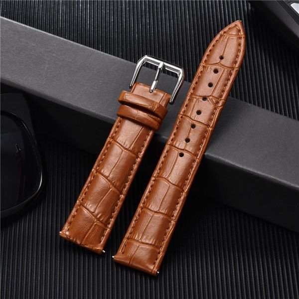 

watch bands classic bamboo pattern soft wrist belt bracelet comfortable genuine leather strap 16/18/20/22/24 mm pin buckle band, Black;brown