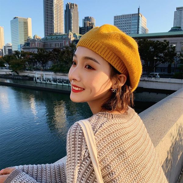 

berets 2021 autumn and winter ins fashion trend versatile net red girl warm decoration vintage wool knitting british style beret, Blue;gray