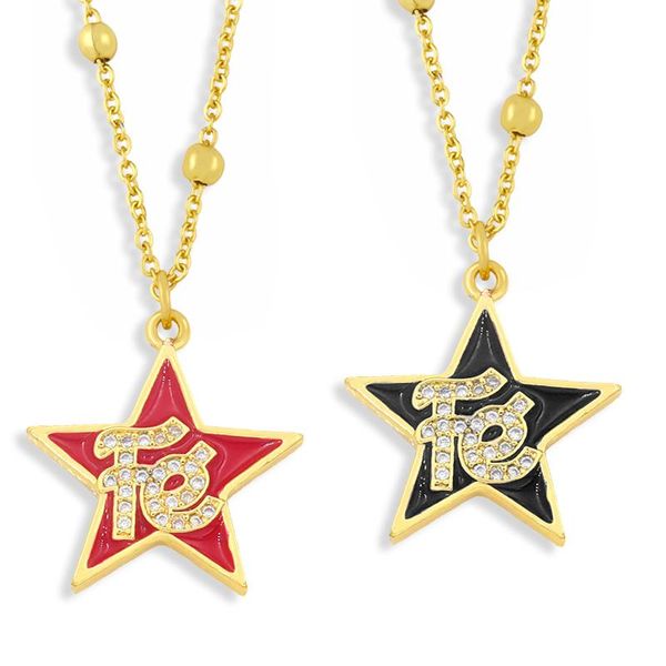

pendant necklaces eyika gold plated zircon fe letter star beads chain necklace for women red black white enamel collar jewelry gift, Silver