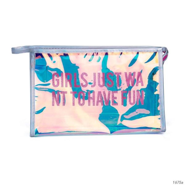 

fashion women colorful laser makeup bag tassel holographic clutch transparent girl kawaii cosmetic bags & cases