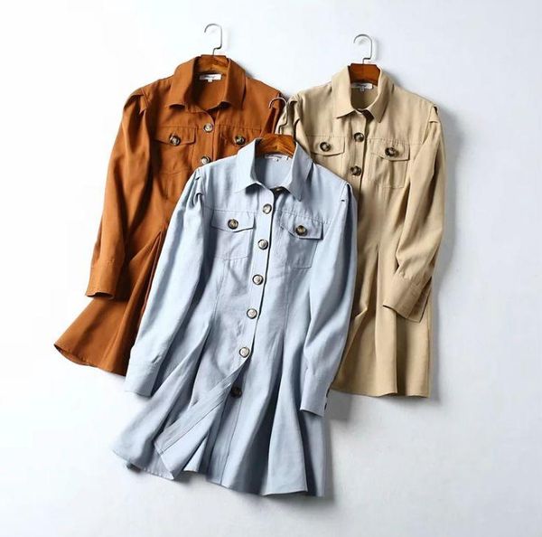 

casual dresses hcbless 2021 autumn women's lapel buckle pocket shirt dress tool mini, Black;gray