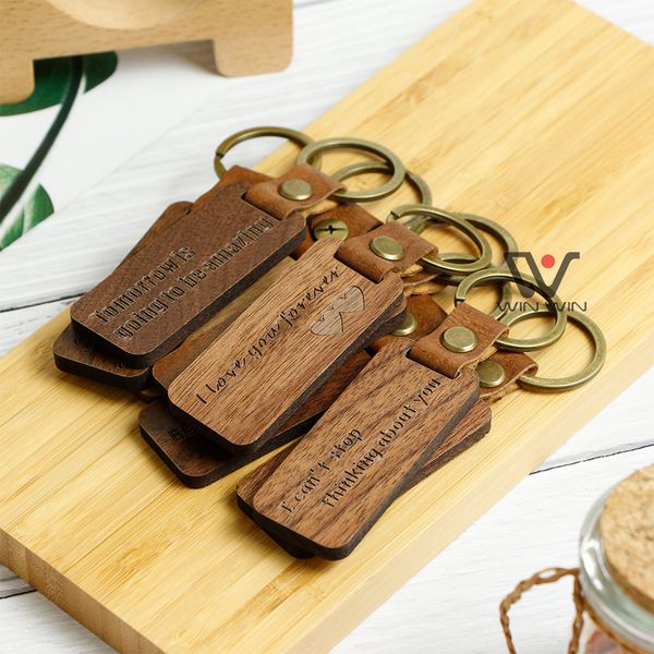 

fathers day gift-keychain charms straps wooden leather laser engraved keychains metal key ring wood blank key chain christmas thanksgiving g