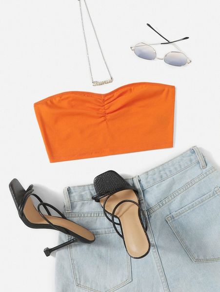 

ruched front solid crop tube x0ol#, White