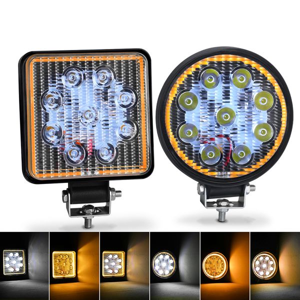 27W Car Led Work Light Bar 9 LED Car LED Spotlight Square Round 12V 24V Fendinebbia per 4x4 Offroad SUV ATV UTV Accessori per trattori