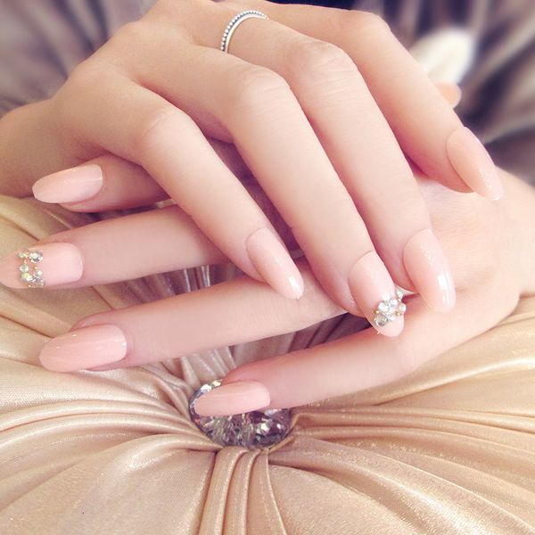 

wearing finished 24 piec of fake bare powder simple and frh bride nail enhancement patch c51, Red;gold