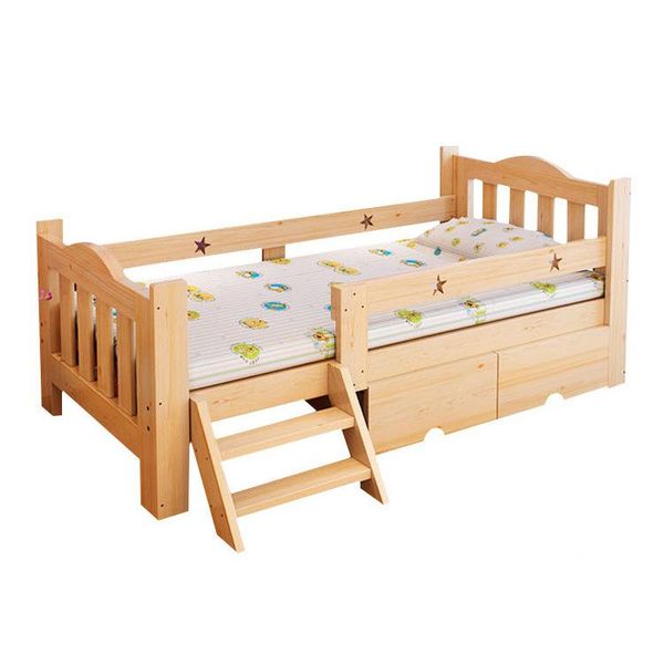 

solid wood children's bed with fence simple moder student single furniture crib durable pine ladder baby cribs