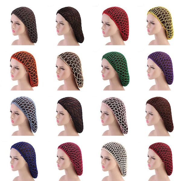 

beanie/skull caps quality women lady soft rayon snood hair net sleeping bun crochet knit hat cap hairnet for wigs versatile tool, Blue;gray