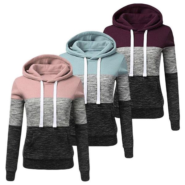 

women's hoodies & sweatshirts women fashion womens casual sweatshirt patchwork ladies hooded pullover warm sweats clothing, Black