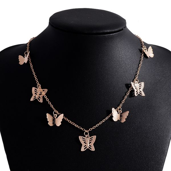 

hollow butterfly tassels necklaces for women metal animal pendant gold silver color chain choker necklace fashion party jewelry