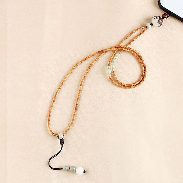

cell phone straps & charms chinese style olive nuclear bamboo chain female hanging neck jade pendant rope shell detachable necklace