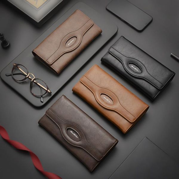 

men clutch bag passcard pocket male business wallet cell phone men's retro long leather wallets, Red;black
