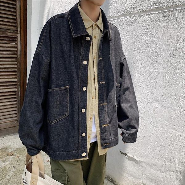 

men's jackets cotton denim jacket fashion retro blue black casual pocket mens streetwear loose hip-hop bomber men, Black;brown