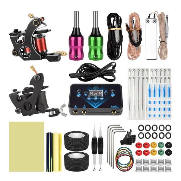 

tattoo guns kits complete kit 2 machine handle power supply needles double coil set