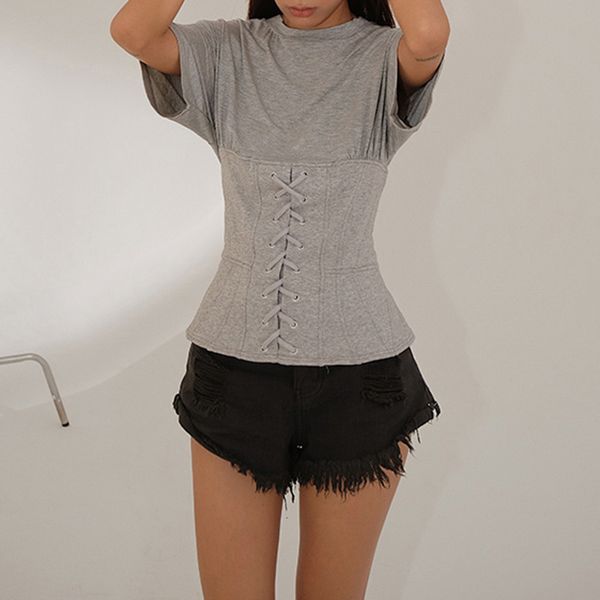 

t shirt casual cross shirt for women o neck short sleeve slim solid t shirts female fashion clothing summer style, White