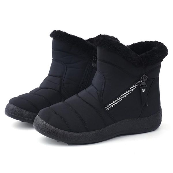 

boots snow plush warm ankle for women family winter waterproof female shoes zip booties 28-43, Black