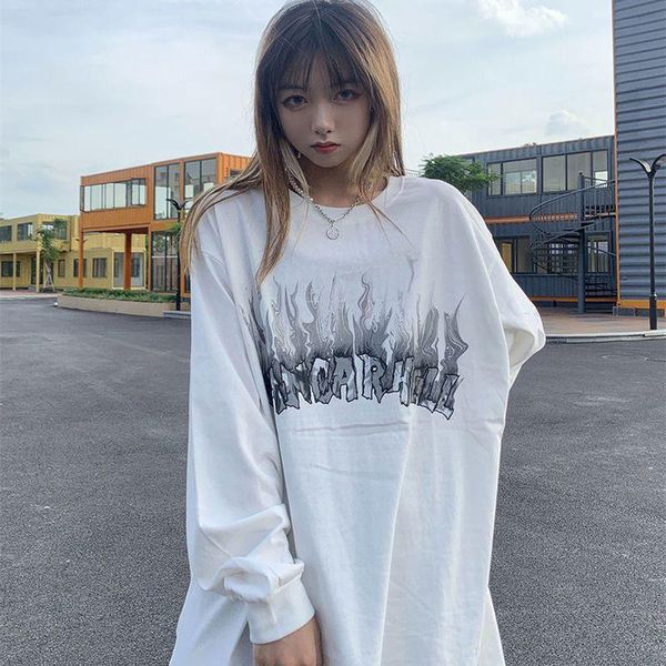 

women's t-shirt long-sleeved women 2021 spring autumn students korean loose harajuku oversize bottoming shirt trend streetwear, White