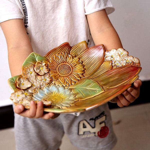 

storage bottles & jars european art color ceramic fruit tray decoration home three-dimensional flower living room key remote control basin
