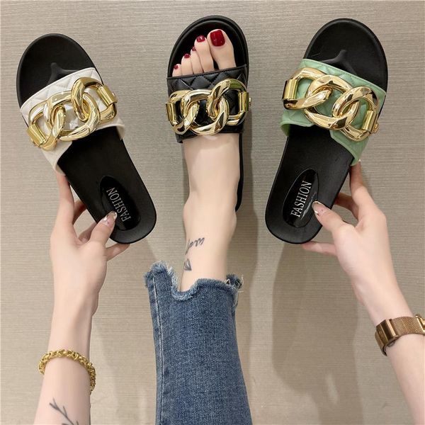 

slippers med flat shoes female casual platform slides rivet luxury rubber fashion basic pu metal decoration pvc fabric rub, Black