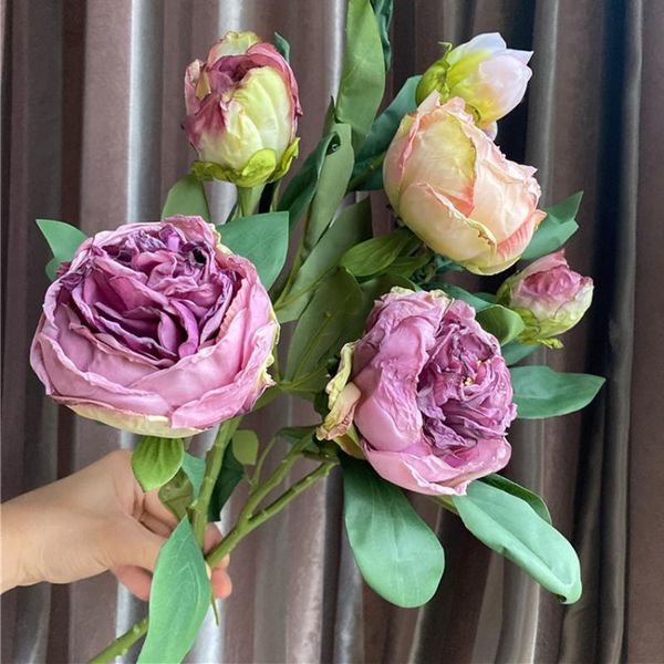 

decorative flowers & wreaths burned-like peony branch artificial silk retro style fall home decor flores artificiales party fav
