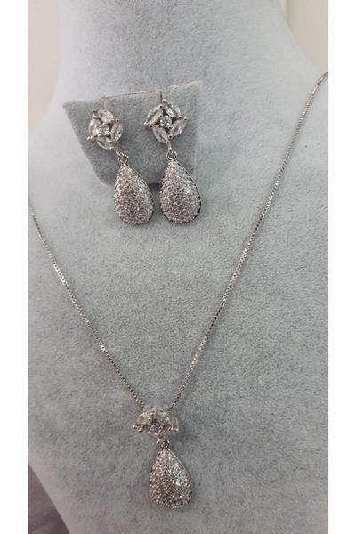 

earrings & necklace women's fashion jewelry zircon stony evening dresses sets, Silver