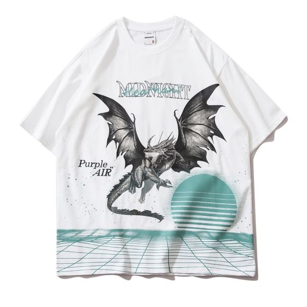 

japanese streetwear hip hop man t shirt pterosauria print tshirt men / women short sleeve cotton t-shirt loose tees 210527, White;black