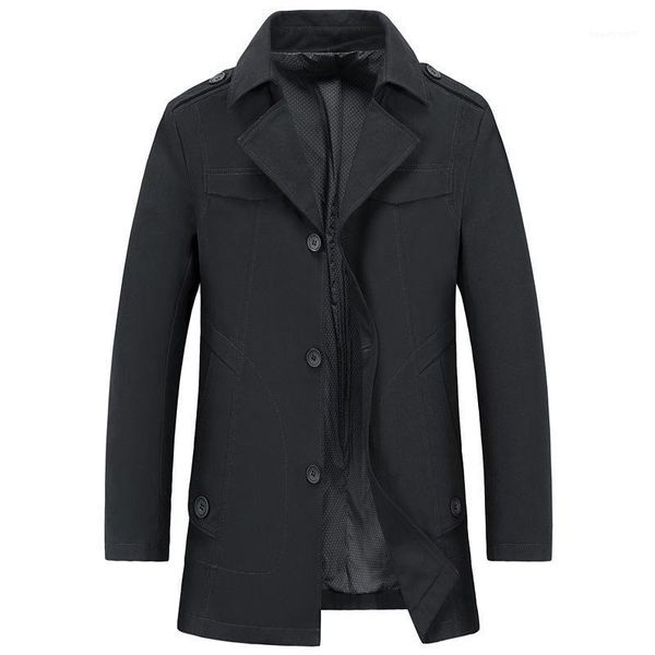 

men's trench coats 2021 spring casual good quality men, Tan;black