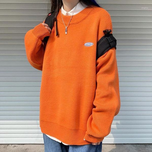 

heydress 2021 women solid winter sweater female casual oversize korean pullovers loose o-neck long sleeve embroidery knit women's sweat, White;black