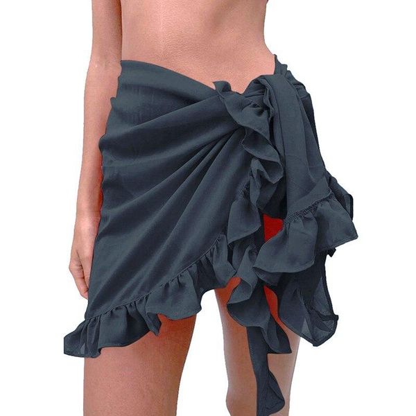 

muyogrt swimwear cover ups women solid skirt ruffles lace-up beach dress chiffon sunscreen swimming bikini up beachwear women's, White;black