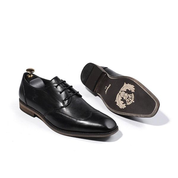 

black leather man dress shoes fashion slip on oxfords for men genuine lace up formal party wedding