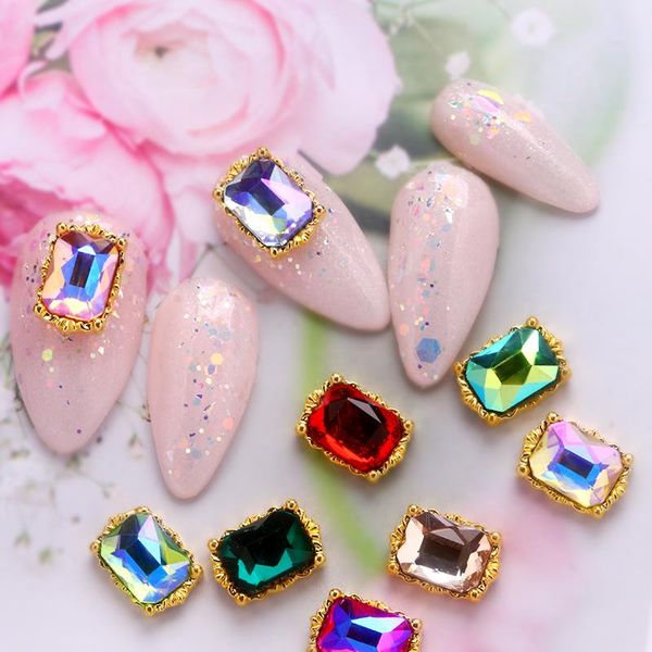 

nail art decorations 10pcs 8*11mm glass crystals ab rhinestone diamonds for mix 12 style 3d stones gems (10pcs colorful), Silver;gold