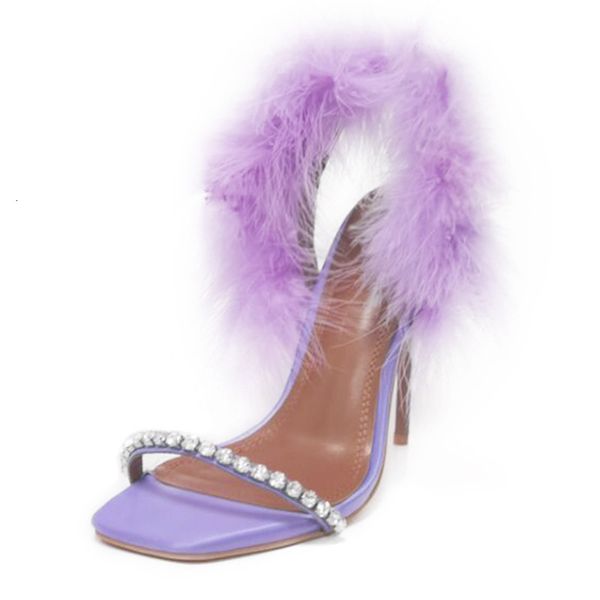 

sandals purple feather thin high heel women narrow band silk satin crystal gladiator sandalias summer party fairy shoes htxx, Black