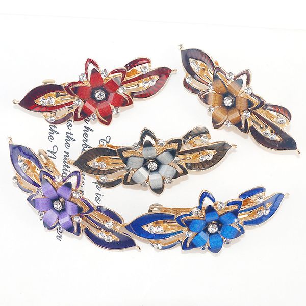 

temperament electroplating clip metal independent packaging diamond flower women's shark clip, Golden;silver