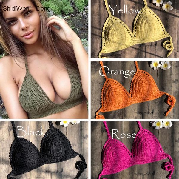 

solid bikinis mujer swimsuit crochet red bikini knit women's swimming bra large female swimwear s - xl 2021 two-piece suits