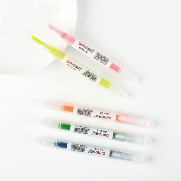 

highlighters 5colors/set double head highlighter pen fluorescent art marker supply office school stationary markers c0b5, Black;red