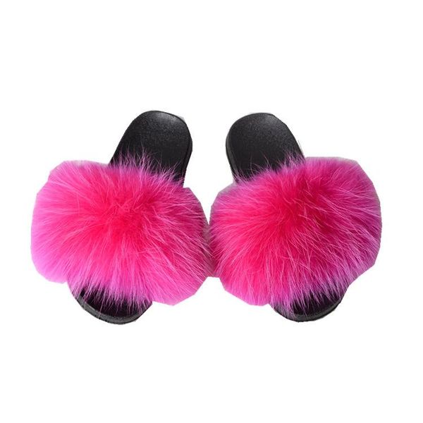 

slippers 6556+56 women's shoes summer wear one-word fur sandals flat soles and non-slippery real mink, Black