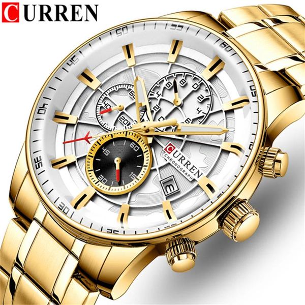 

wristwatches curren men watches waterproof gold stainless steel quartz watch male chronograph military clock wrist relogio masculino, Slivery;brown