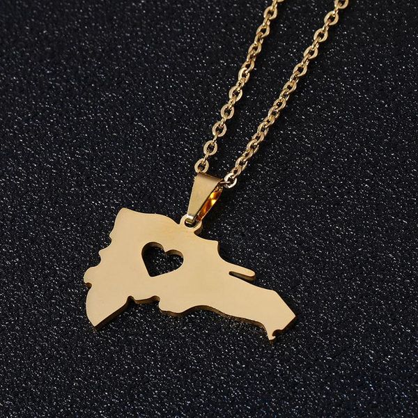

dominican republic map pendant necklace stainless steel jewelry man choker chain hollow heart golden plated necklaces, Silver