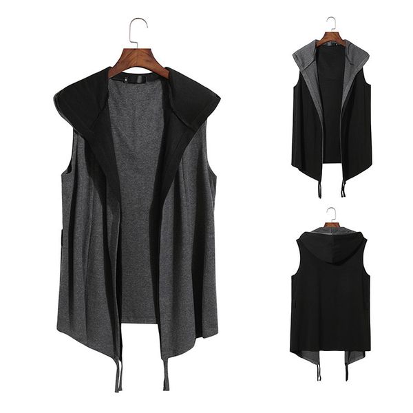 

fashion vest 2021 men's loose waistcoat jacket solid hip hop sleeveless hooded, Black;white