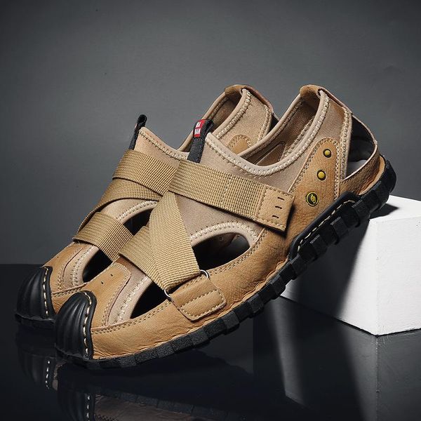 

sandals summer breathable men beach shoes men's causal plus size 39-44 genuine leather fashion walking sapato, Black