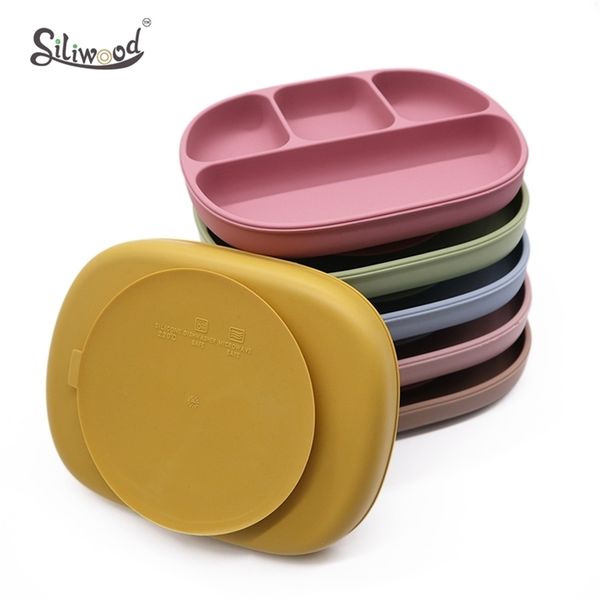 

silicone dining plate solid baby feeding sucker children dishes with lid bpa kids bowls tableware 211026