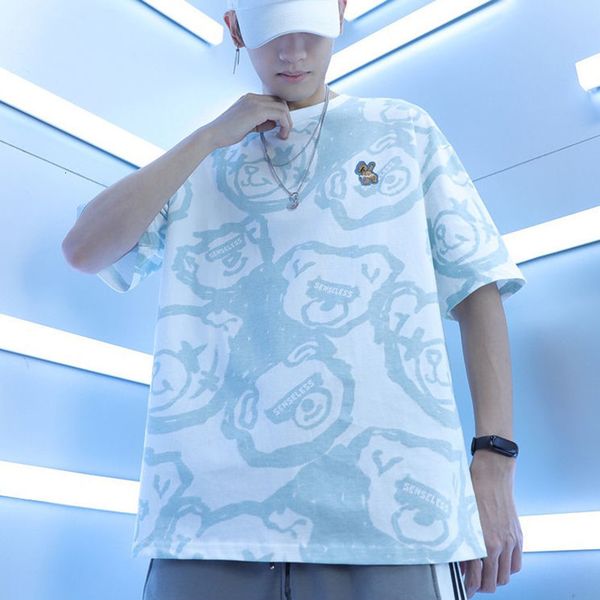 

men's t-shirts summer combed cotton short-sleeved t-shirt boys ins original style bears retro loose casual fmv3, White;black