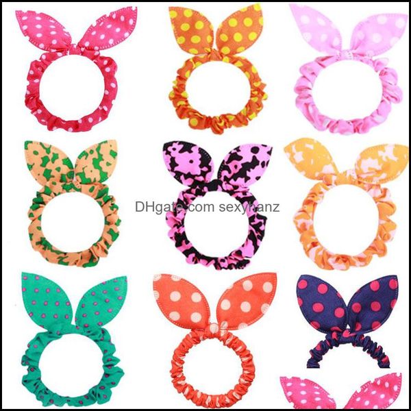 

hair rubber bands jewelry 100pc polka dot hairband rabbit ears head flower gum rope elastic tie aessories for girls headwear 1583 drop deliv, Pink
