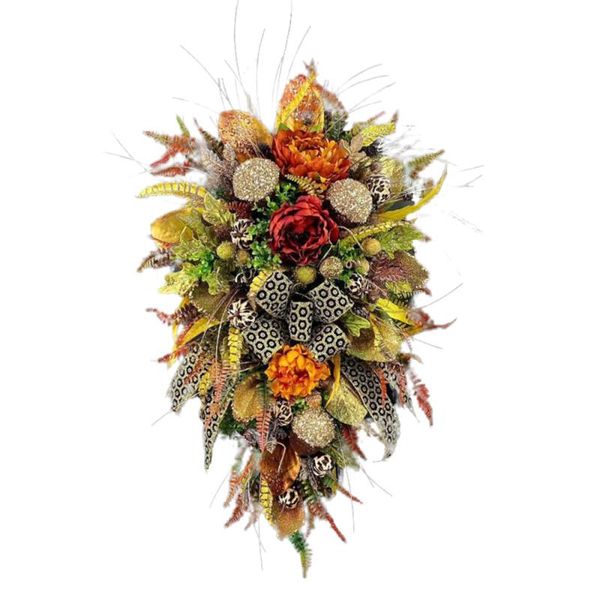 

decorative flowers & wreaths harvest festival wall hanging wreath thanksgiving front door artificial garlands country style leopard hydrange